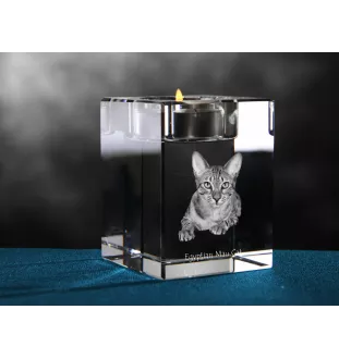 Ägyptische Mau Katze - Kerzenhalter mit Katzenfoto, Teelichthalter aus Kristall, personalisiertes Geschenk der Marke Art-Dog