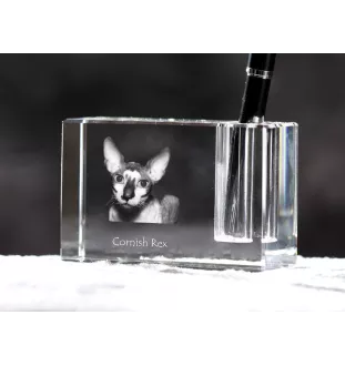Cornish Rex - Porte-stylos, organiseur en cristal avec photo de chat, décoration de bureau unique par la marque Art-Dog