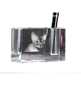 Devon Rex - Stifthalter, Kristallorganizer mit Katzenfoto, einzigartige Schreibtischdekoration der Marke Art-Dog