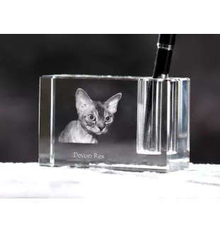 Devon Rex - Porte-stylos, organiseur en cristal avec photo de chat, décoration de bureau unique par la marque Art-Dog