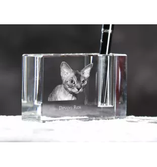 Devon Rex - Stifthalter, Kristallorganizer mit Katzenfoto, einzigartige Schreibtischdekoration der Marke Art-Dog