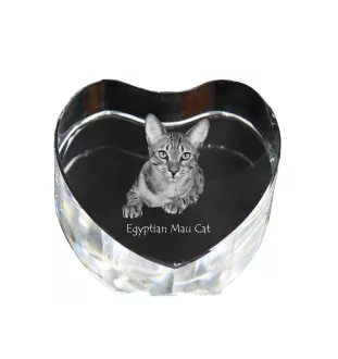 Egyptian Mau Cat - crystal clock with a picture of a cat, heart-shaped shelf clock, personalized standing clock by Art-Dog brand