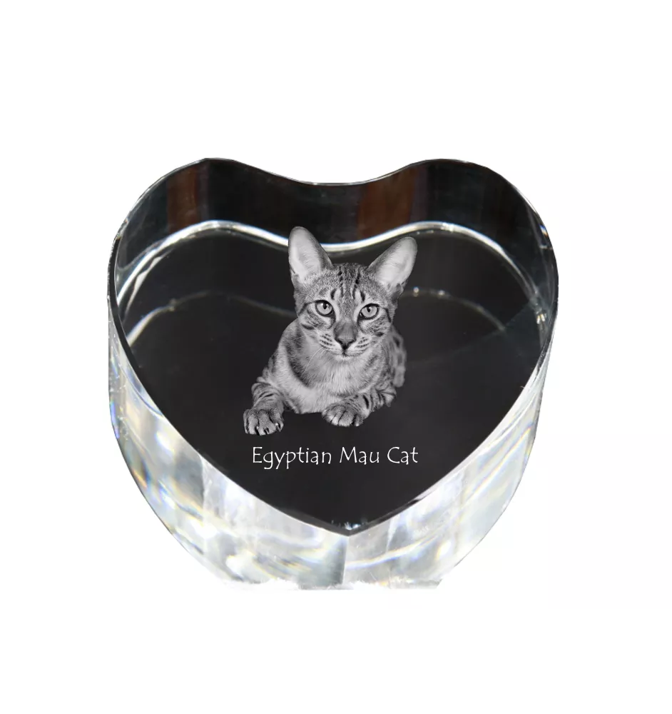 Egyptian Mau Cat - crystal clock with a picture of a cat, heart-shaped shelf clock, personalized standing clock by Art-Dog brand