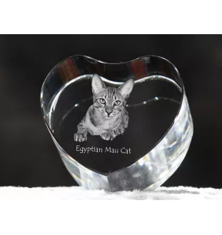 Egyptian Mau Cat - crystal clock with a picture of a cat, heart-shaped shelf clock, personalized standing clock by Art-Dog brand