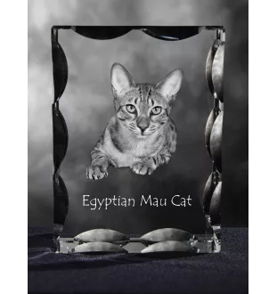 Egyptian Mau Cat - crystal with a cat picture, glass statuette with a picture, unique frame with a picture from Art-Dog brand