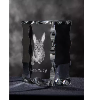 Egyptian Mau Cat - crystal with a cat picture, glass statuette with a picture, unique frame with a picture from Art-Dog brand