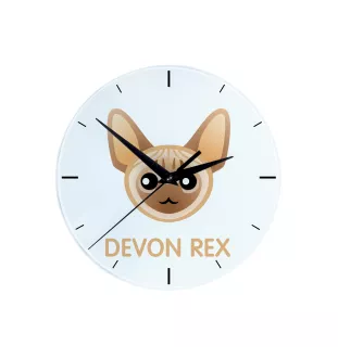 Devon Rex - horloge MDF avec graphisme et logo de la marque Art-Dog