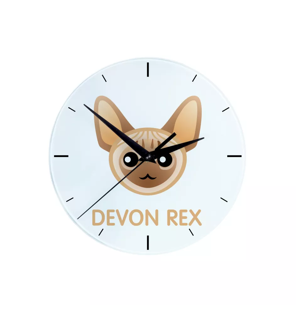 Devon Rex - horloge MDF avec graphisme et logo de la marque Art-Dog