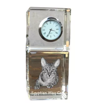 Chat Mau égyptien - montre en cristal avec photo, photo de chat dans le cristal, horloge de bureau personnalisée de la marque Art-Dog