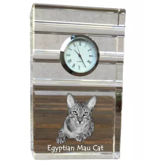 Egyptian Mau Cat - glass clock with a photo, photo of a cat in crystal, personalized standing office clock by Art-Dog brand