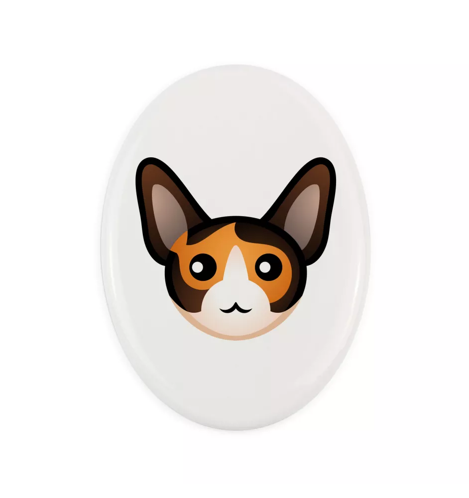 Cornish Rex - une plaque funéraire en céramique avec une illustration et un texte de la marque Art-Dog