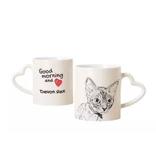 Devon Rex - cat mug, adorable heart-shaped handle mug, universal gift from Art-Dog brand
