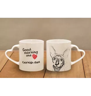 Cornish Rex - tasse avec un chat, une tasse adorable avec une anse en forme de cœur, un cadeau universel de la marque Art-Dog