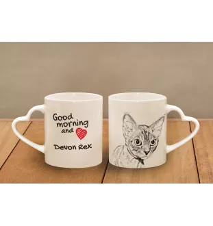 Devon Rex - cat mug, adorable heart-shaped handle mug, universal gift from Art-Dog brand
