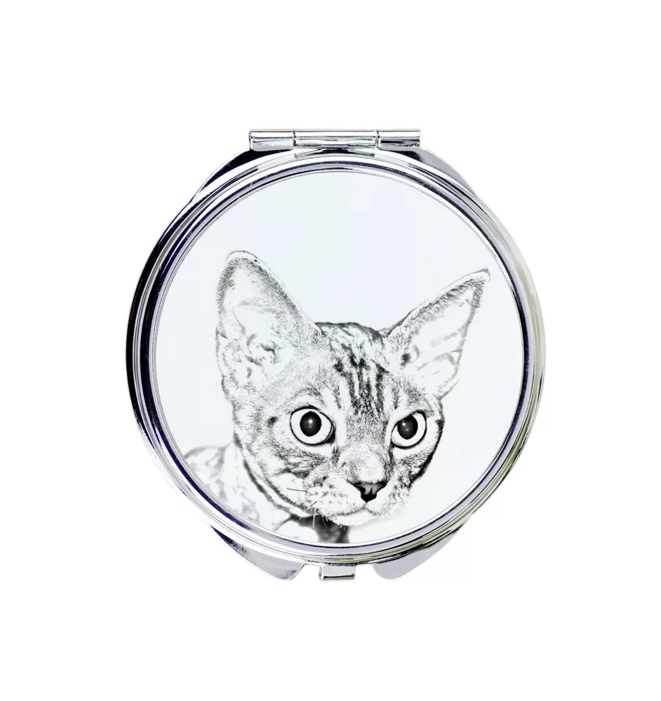Devon Rex - miroir de poche avec un chat, miroir personnalisé pour sac à main, miroir compact avec impression de la marque Art-Dog