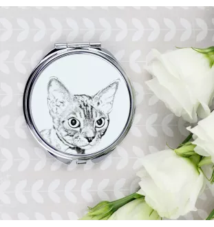 Devon Rex - pocket mirror with a cat, personalized mirror for a purse, compact mirror with Art-Dog brand print