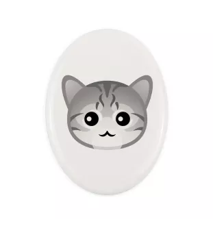 Egyptian Mau Cat - ceramic tombstone plaque with graphics and inscription by Art-Dog brand
