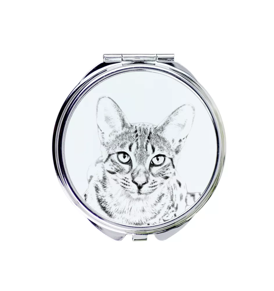 Ägyptische Mau Katze - Taschenspiegel mit Katze, personalisierter Taschenspiegel, kompakter Spiegel mit Art-Dog-Logo