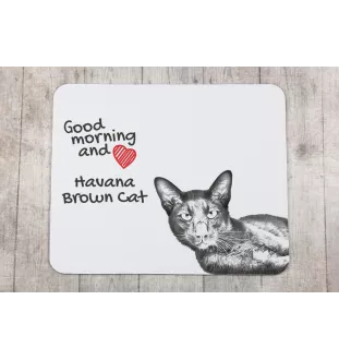 Havana brown Cat - mouse pad with print, personalized cat pad, unique gadget for an office worker from the Art-Dog brand