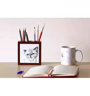 Exotique à poil court - porte-stylo avec un chat, organiseur de bureau avec impression, décoration de bureau personnalisée de la marque Art-Dog