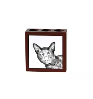 Havana brown Cat - pen holder with a cat, desk organizer with a print, personalized desk decoration by Art-Dog brand