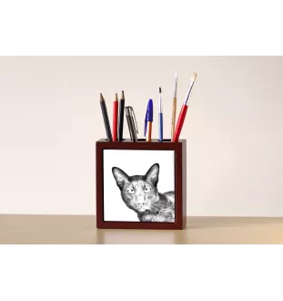 Havana brown Cat - pen holder with a cat, desk organizer with a print, personalized desk decoration by Art-Dog brand