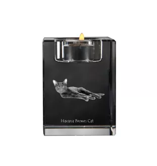 Havanna-Braun - Kerzenhalter mit Katzenfoto, Teelichthalter aus Kristall, personalisiertes Geschenk der Marke Art-Dog
