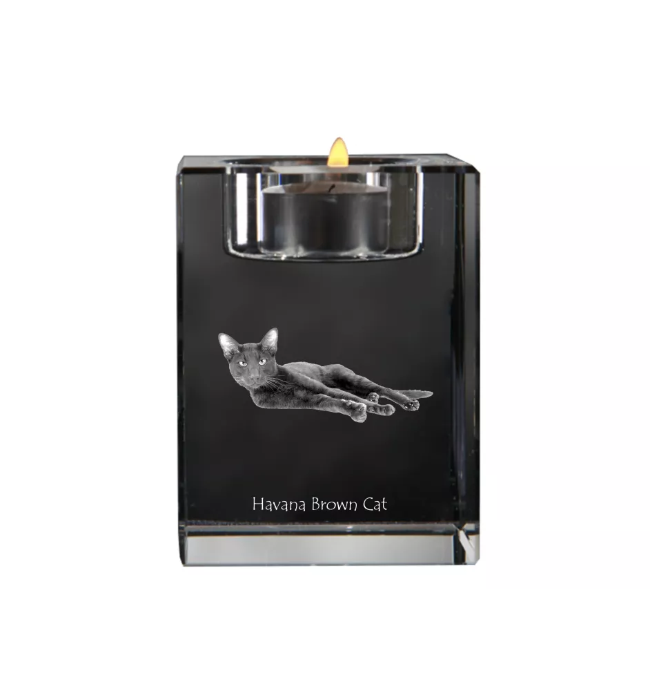 Havana Brown - Candle holder with cat photo, crystal tealight holder, personalised gift by Art-Dog brand