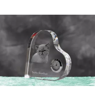 Exotic Shorthair - crystal clock with a picture of a cat, heart-shaped shelf clock, personalized standing clock by Art-Dog brand