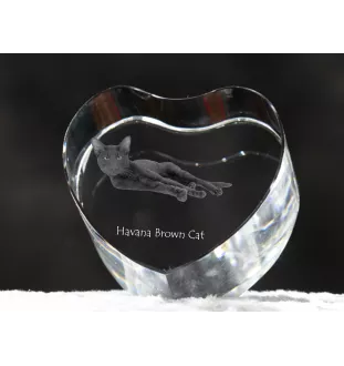 Havana brown Cat - crystal clock with a picture of a cat, heart-shaped shelf clock, personalized standing clock by Art-Dog brand