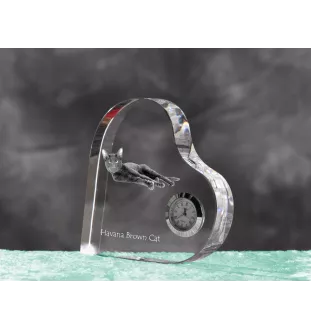 Havana brown Cat - crystal clock with a picture of a cat, heart-shaped shelf clock, personalized standing clock by Art-Dog brand