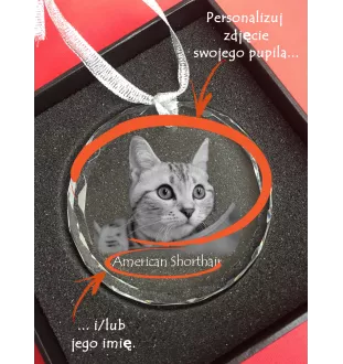 Exotique à poil court - boule de Noël en cristal avec une photo, photo d'un chat dans le cristal, décoration personnalisée pour sapin de Noël de la marque Art-Dog
