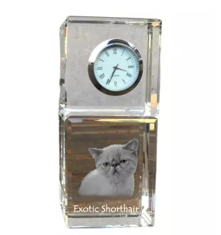 Exotisch Kurzhaar - Kristalluhr mit Bild, Katzenbild im Kristall, personalisierte Schreibtischuhr von Art-Dog.
