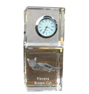 Chat Havana brown - montre en cristal avec photo, photo de chat dans le cristal, horloge de bureau personnalisée de la marque Art-Dog