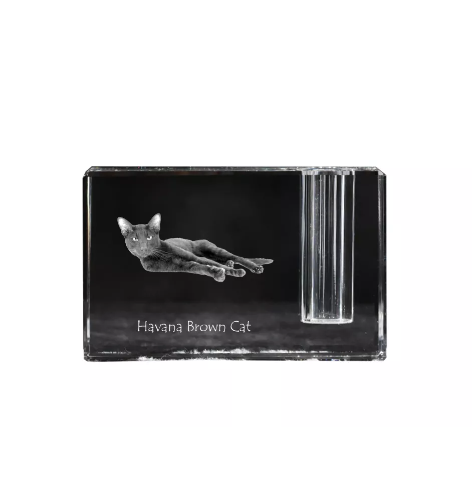 Chat Havana brown - Porte-stylos, organiseur en cristal avec photo de chat, décoration de bureau unique par la marque Art-Dog