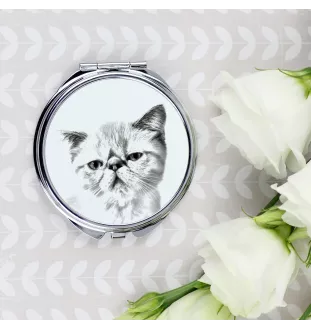 Exotisch Kurzhaar - Taschenspiegel mit Katze, personalisierter Taschenspiegel, kompakter Spiegel mit Art-Dog-Logo