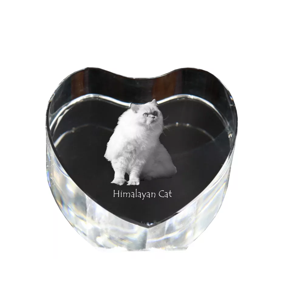 Himalayan Cat - crystal clock with a picture of a cat, heart-shaped shelf clock, personalized standing clock by Art-Dog brand
