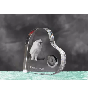 Himalayakatze - Kristalluhr mit Katzenbild, Herzregal-Uhr, personalisierte Standuhr von Art-Dog.