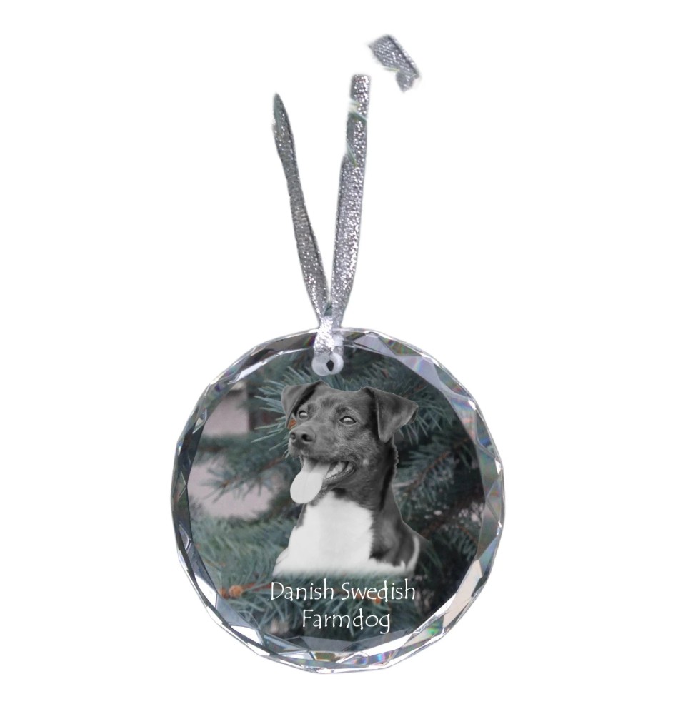 Chien de ferme dano-suédois, Dansk-svensk gårdshund - boule de Noël en cristal avec une photo, photo de chien dans le cristal, décoration personnalisée pour sapin de Noël de la marque Art-Dog