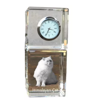Himalayan Cat - crystal clock with a photo, photo of a cat in crystal, personalized desk clock by Art-Dog brand