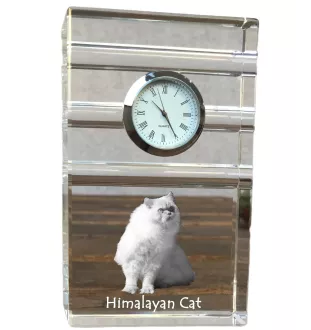 Himalayan Cat - glass clock with a photo, photo of a cat in crystal, personalized standing office clock by Art-Dog brand