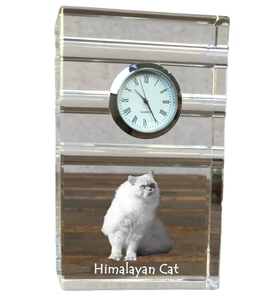 Himalayan Cat - glass clock with a photo, photo of a cat in crystal, personalized standing office clock by Art-Dog brand