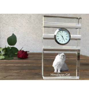 Himalayan Cat - glass clock with a photo, photo of a cat in crystal, personalized standing office clock by Art-Dog brand