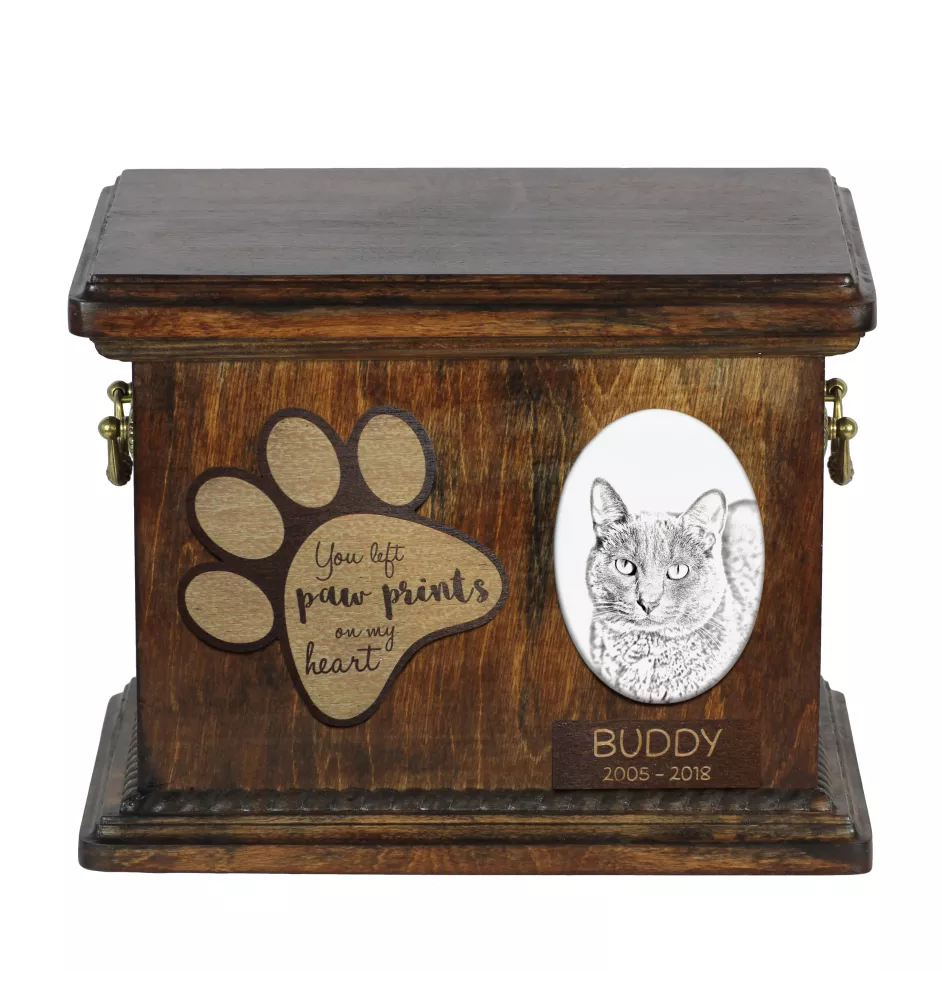 Korat Katze - Eine Urne für die Asche einer Katze, eine Urne für eine Katze mit Foto, eine personalisierte Katzenasche-Box der Marke Art-Dog.