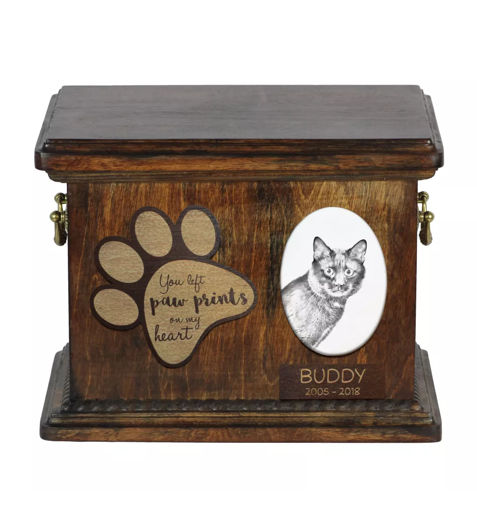 Kurilian bobtail I - urn for cat ashes, urn for cat with photo, personalized cat ashes box by Art-Dog brand