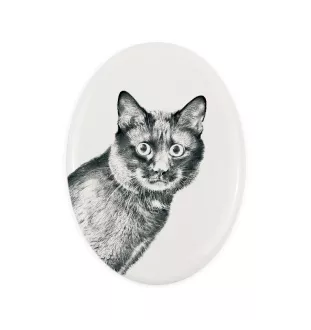 Kurilianer Bobtail - Gedenktafel mit einem Foto einer Katze, Grabplatte mit Druck, personalisierte ovale Platte der Marke Art-Dog