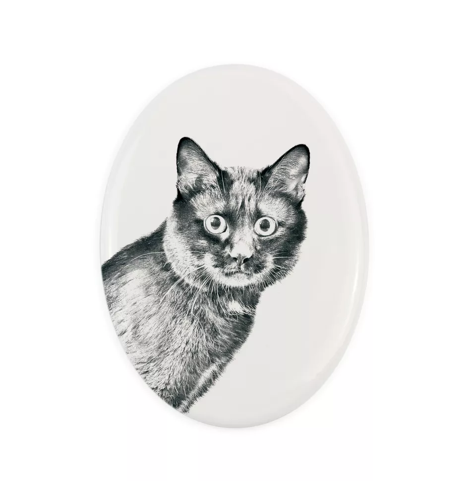Bobtail kurilien - une plaque commémorative avec une photo de chat, une plaque funéraire avec une impression, une plaque ovale personnalisée de la marque Art-Dog