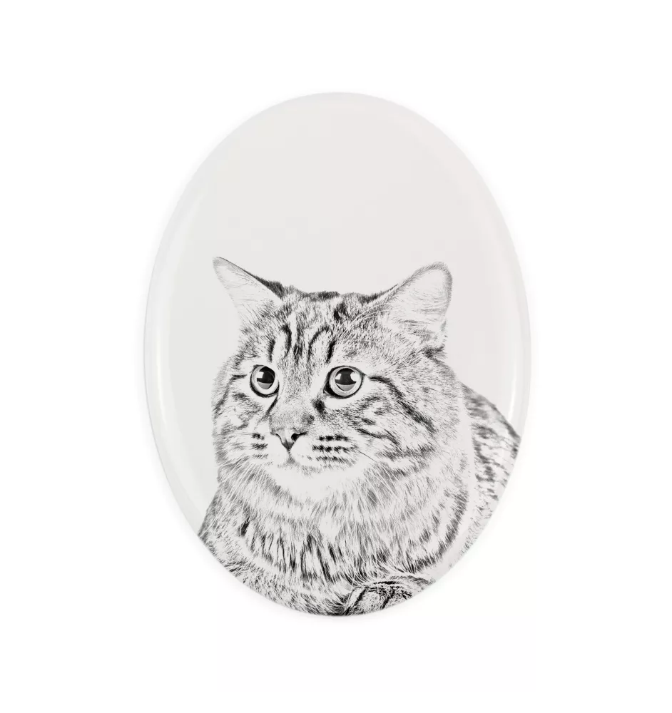 Kurilianer Bobtail langhaarig - Gedenktafel mit einem Foto einer Katze, Grabplatte mit Druck, personalisierte ovale Platte der Marke Art-Dog