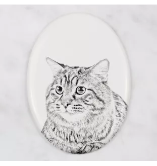 Kurilian bobtail à poil long - une plaque commémorative avec une photo de chat, une plaque funéraire avec une impression, une plaque ovale personnalisée de la marque Art-Dog
