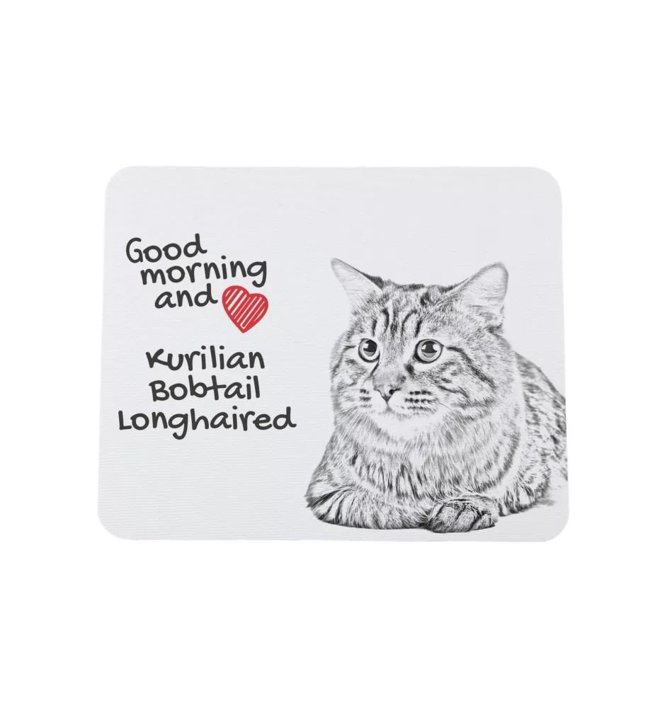 Kurilian bobtail longhaired - mouse pad with print, personalized cat pad, unique gadget for an office worker from the Art-Dog brand